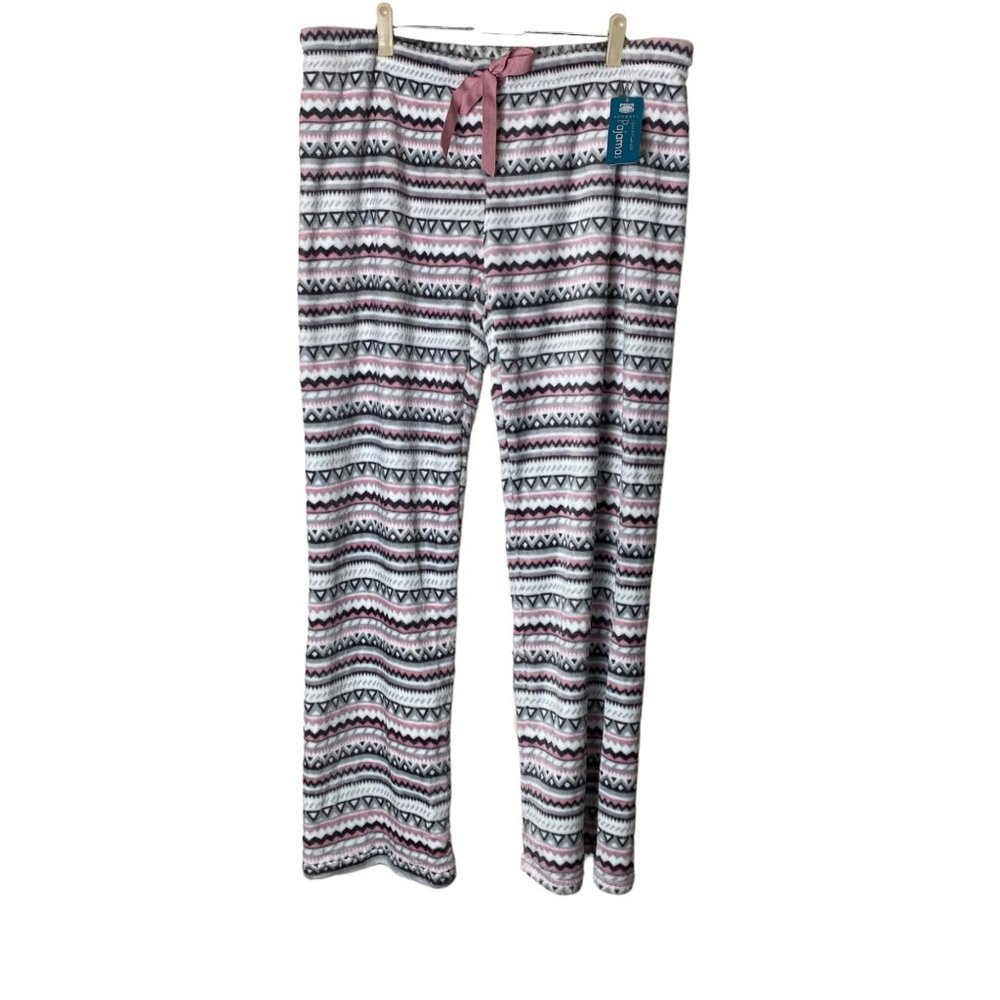 NEW Pug Apparel Women Ultra Soft Fuzzy‎ Aztec Triangle Stripe PJ Pajama Pants